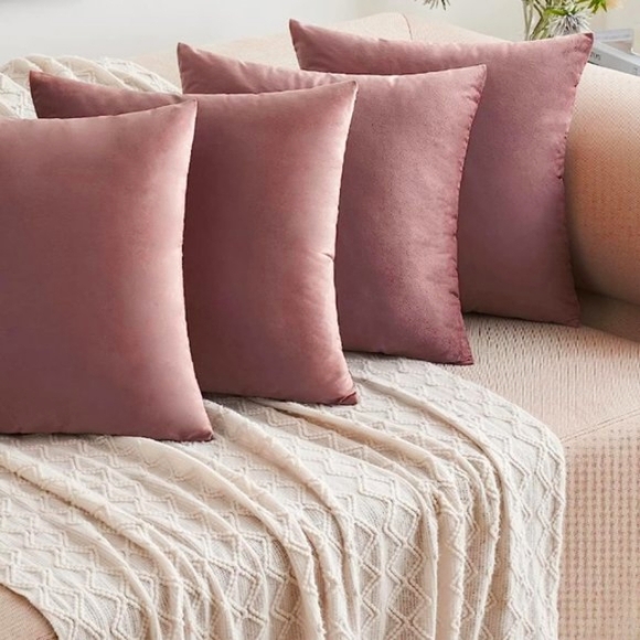 Set of 4 Rosy Mauve Soft Velvet Throw Pillow Covers 18 Inch Square Zipper Pink - Picture 10 of 11